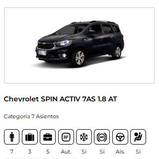 Alquiler de Chevrolet Spin ACTIV en Bariloche. Vehículo familiar para 7 pasajeros, ideal para aventuras y explorar caminos con comodidad y espacio.