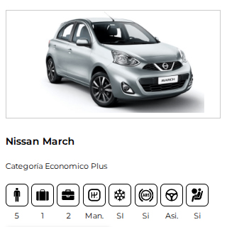 Alquiler de Nissan March económico en Bariloche. Auto hatchback perfecto para recorrer la ciudad con bajo consumo de combustible.