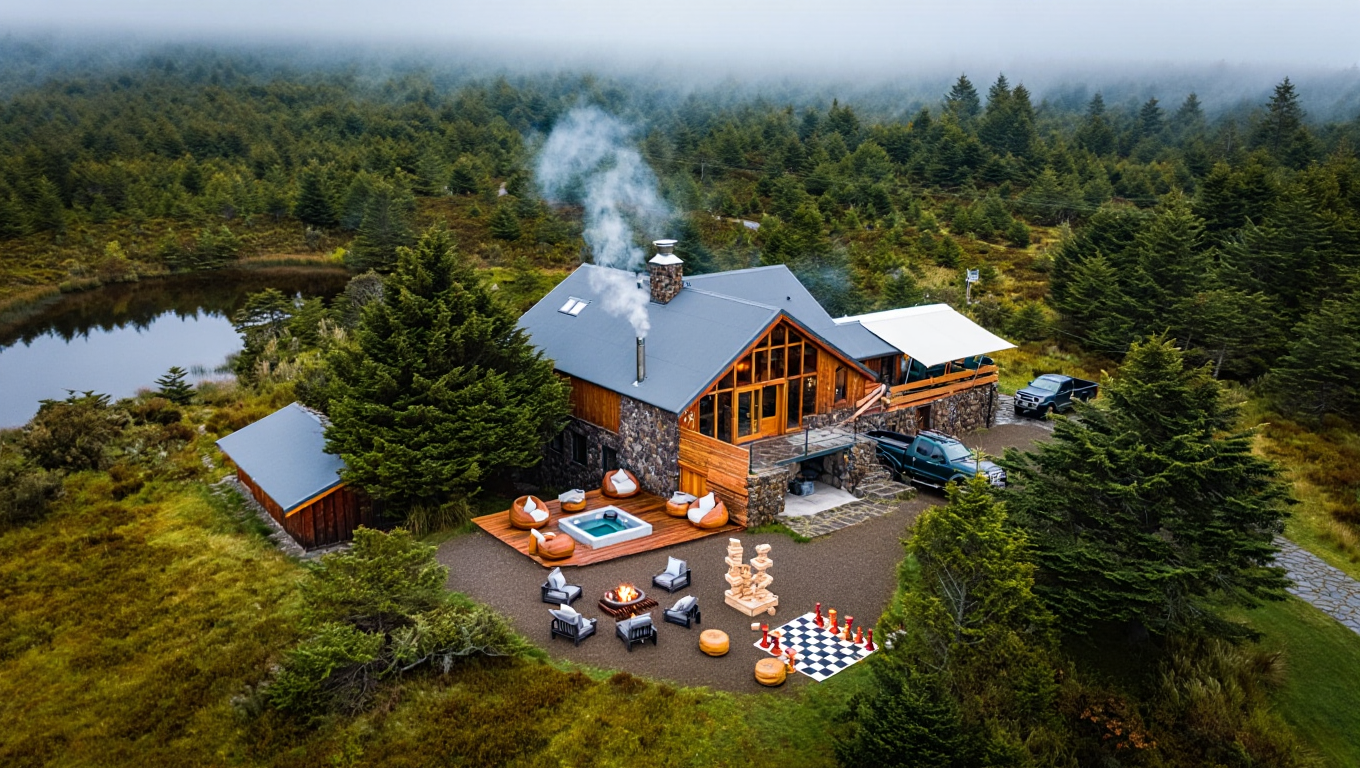 Refugio de madera en la montaña rodeado de bosques y naturaleza, parte de la propuesta de Diversidad Turismo Activo & de Naturaleza.