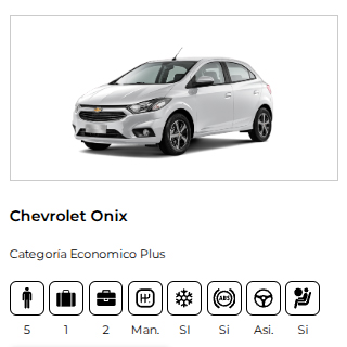 Alquiler de Chevrolet Onix económico en Bariloche. Perfecto para recorrer la ciudad y ahorrar en combustible.